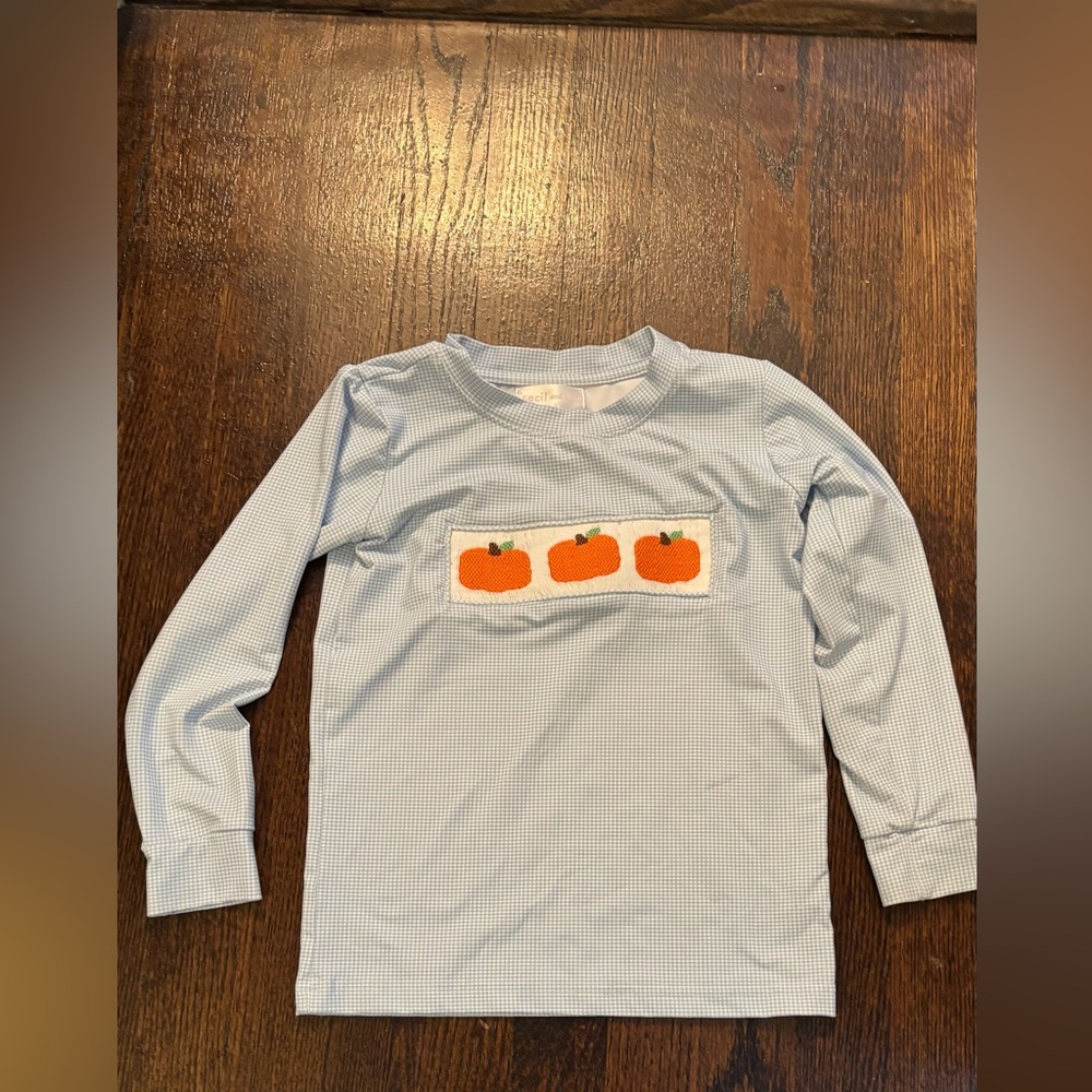 Cecil and Lou Smocked Pumpkin Gingham Shirt